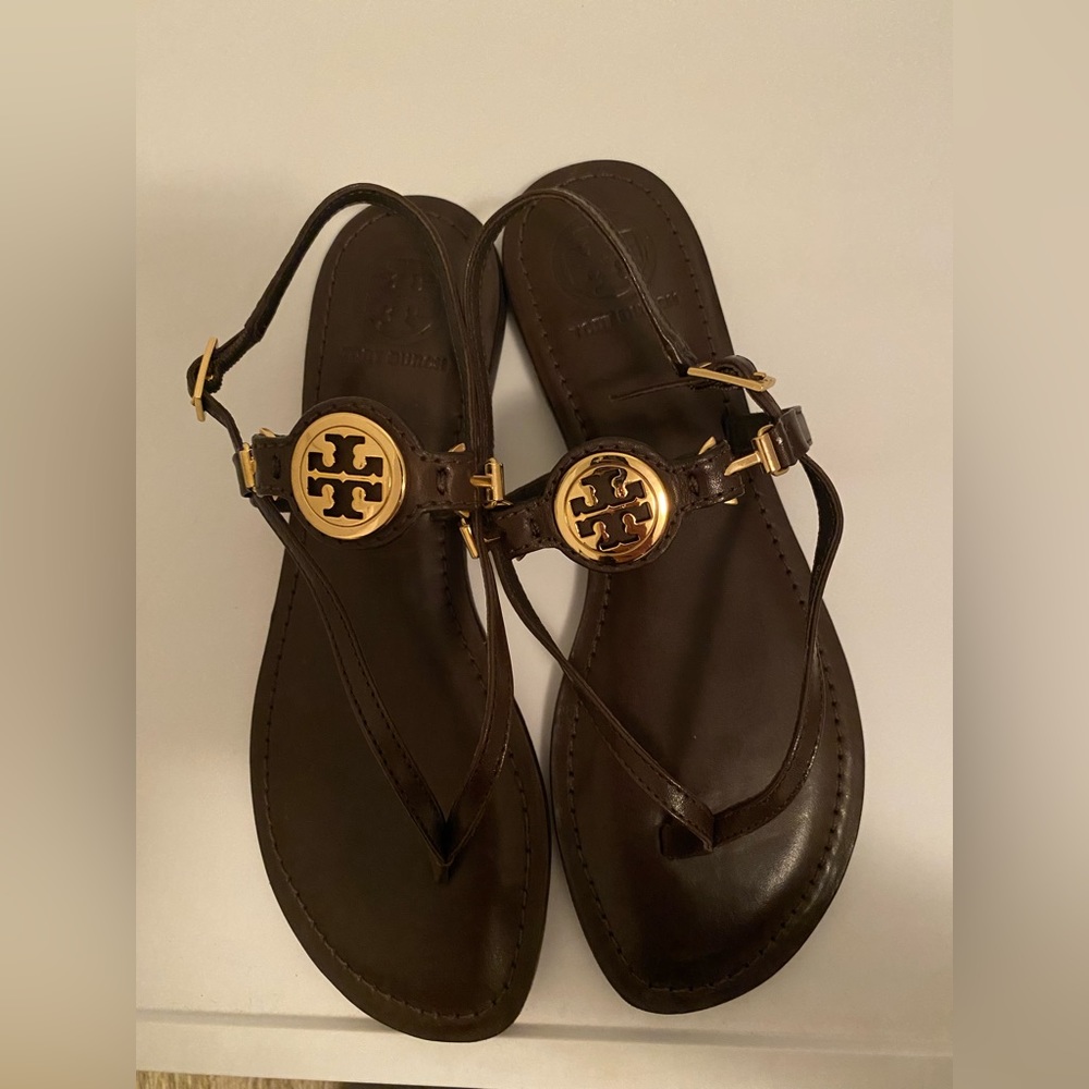 Tory Burch brown leather sandals with ankle strap